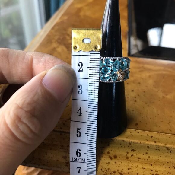 Natural Blue Apatite Sterling Silver Turtle Ring Size 5 - Picture 5 of 9